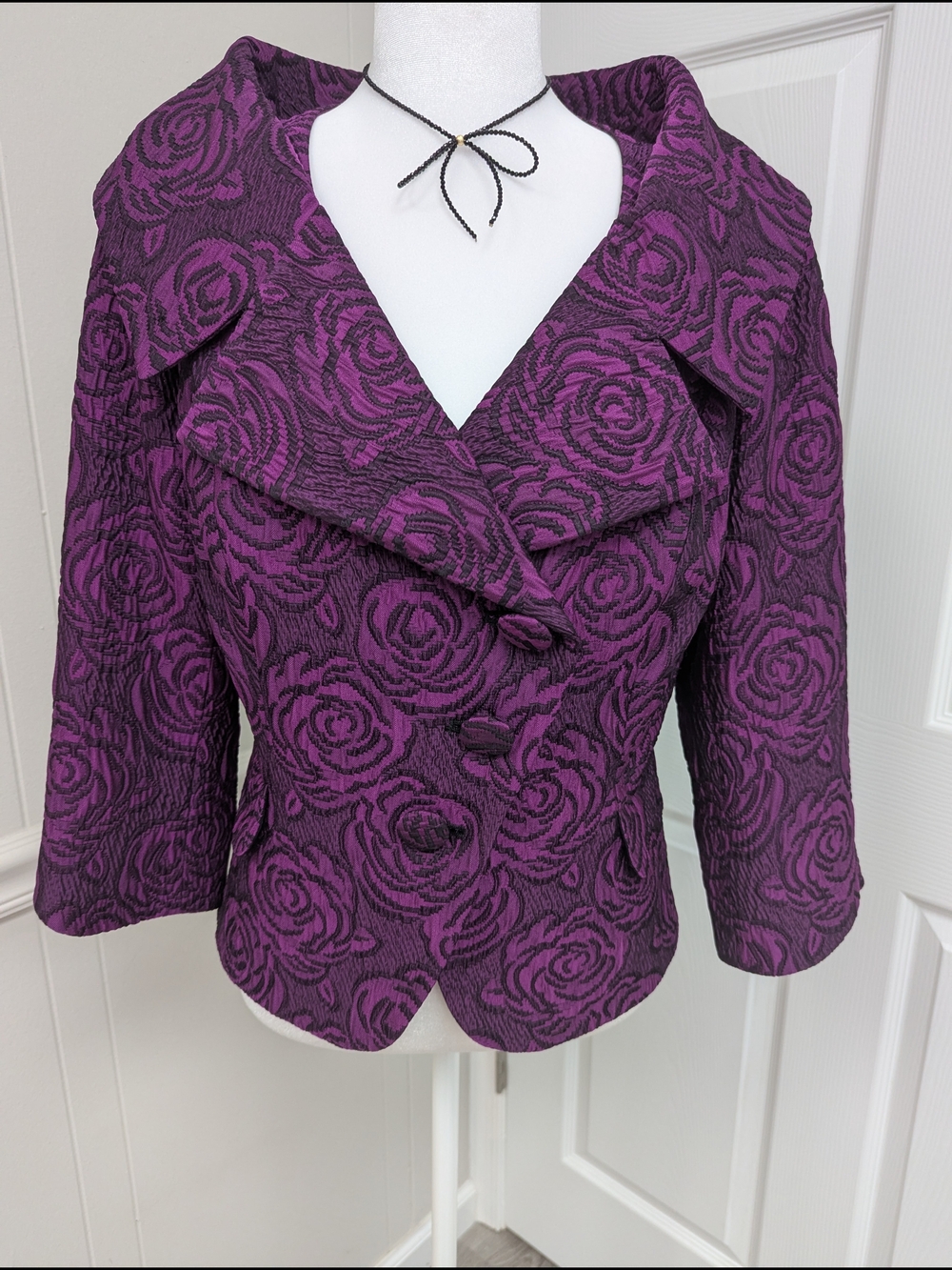 Kay Unger Purple Floral Jacquard Peplum Blazer